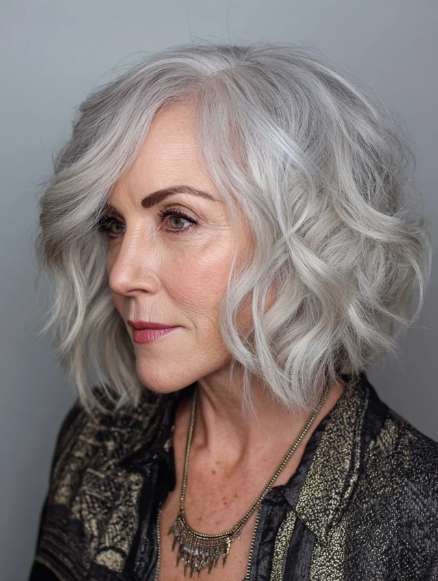28 Winter Waves Hairstyles For Women Over 60 With Silver Hair And Shine That Are Chic, Soft and Flattering 21 Bright Silver S-Waves With Soft Volume