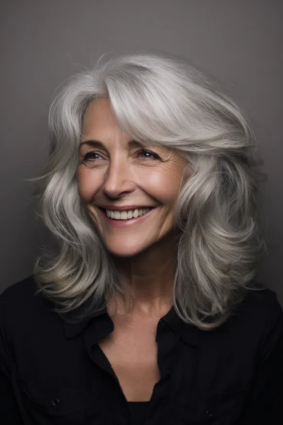 28 Winter Waves Hairstyles For Women Over 60 With Silver Hair And Shine That Are Chic, Soft and Flattering 27 Silky Silver Shoulder Waves With Soft Volume