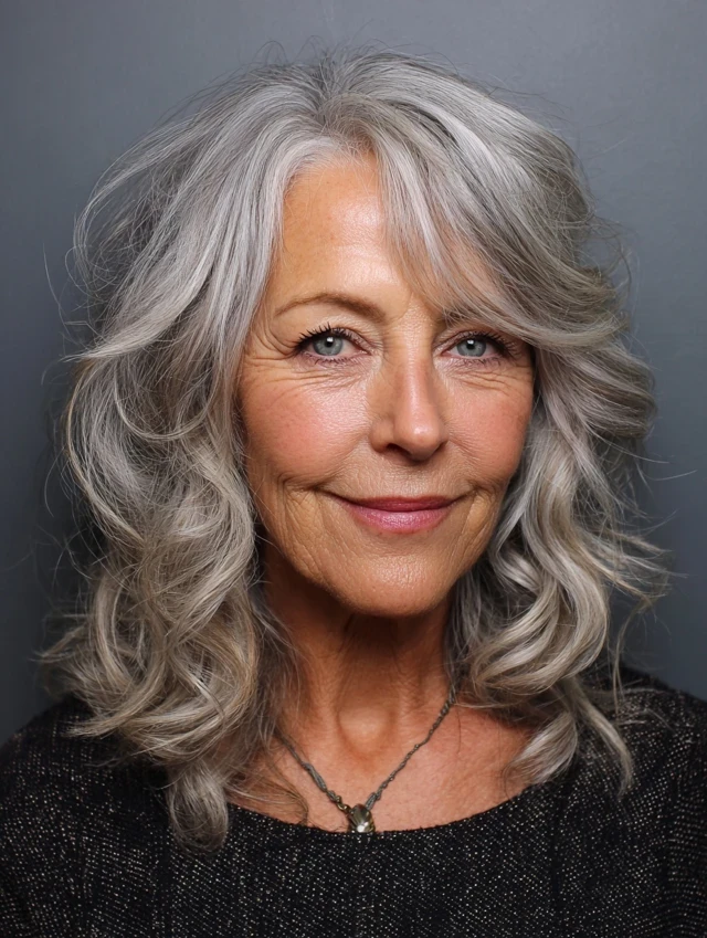 28 Winter Waves Hairstyles For Women Over 60 With Silver Hair And Shine That Are Chic, Soft and Flattering 29 Silky Silver Shoulder Waves With A Polished Blow-Dry