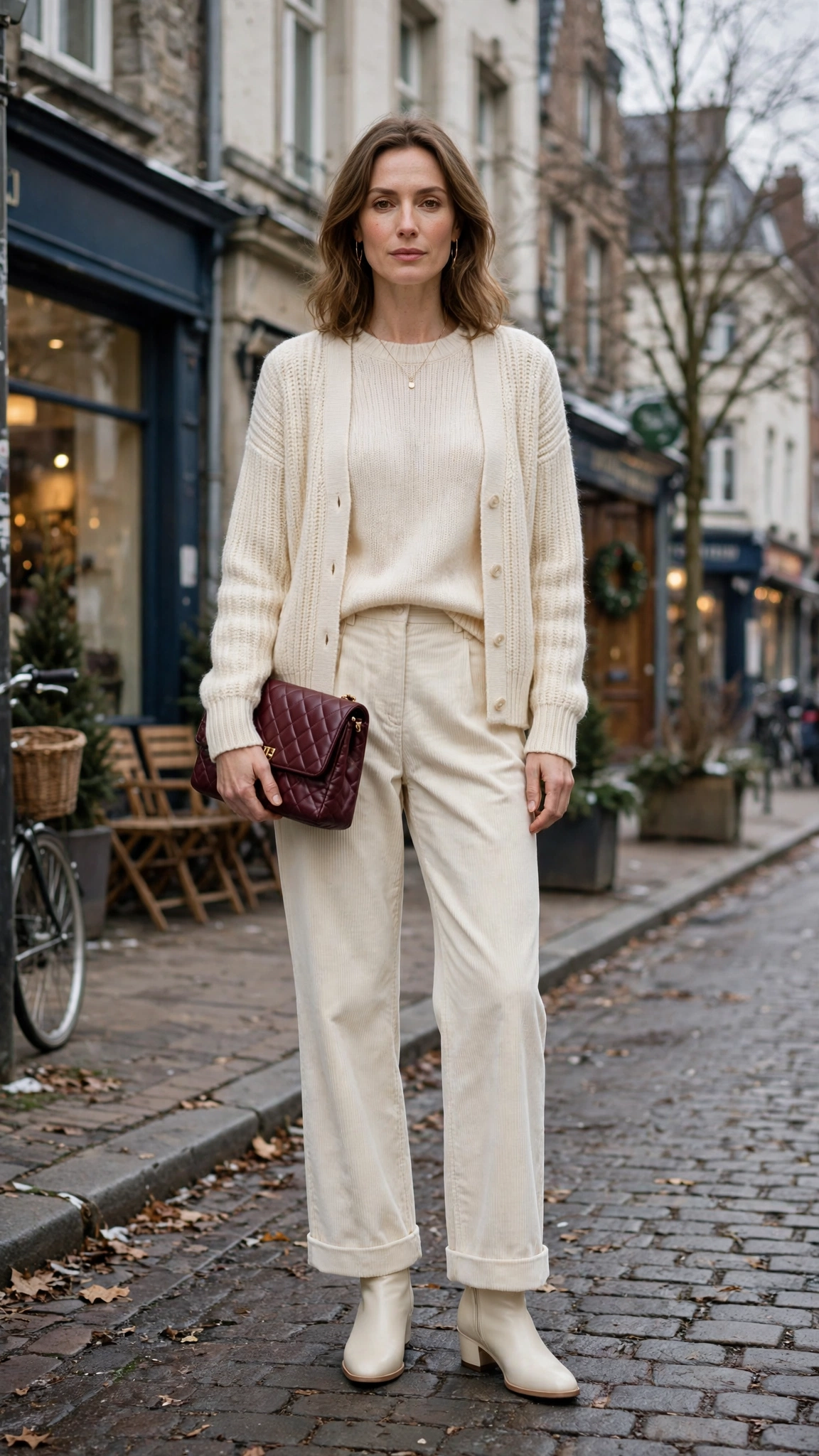 Cream Knit Co-ord with Ivory Corduroy Trousers and Cream Boots
