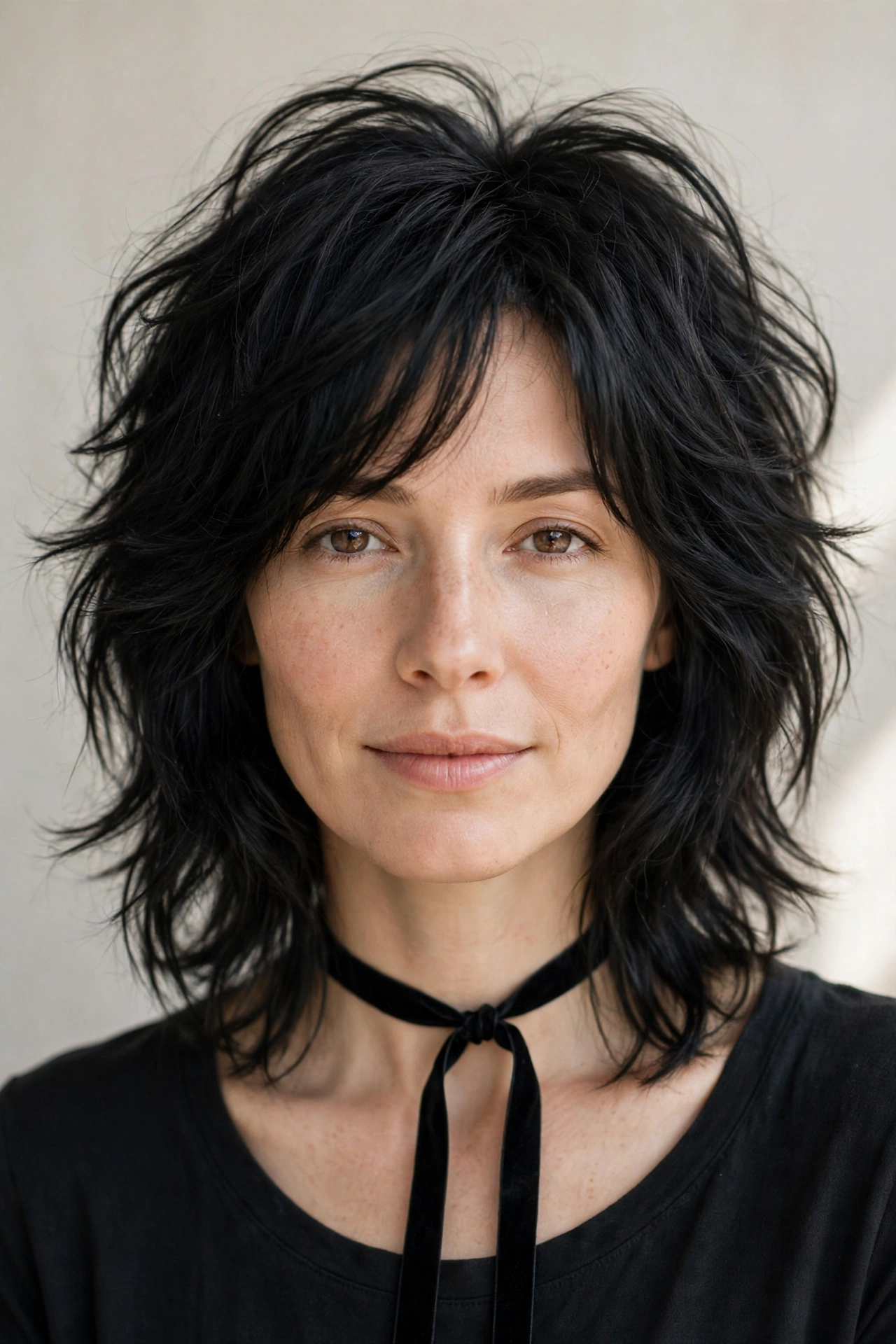 Wolf Cut Hairstyles for Medium Hair with Volume at The Crown in soft black with a relaxed with movement finish