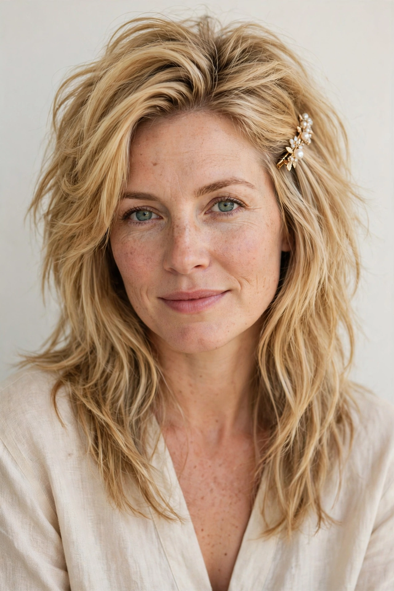 Wolf Cut Hairstyles for Medium Hair with Volume at The Crown in golden blonde with a softly textured finish