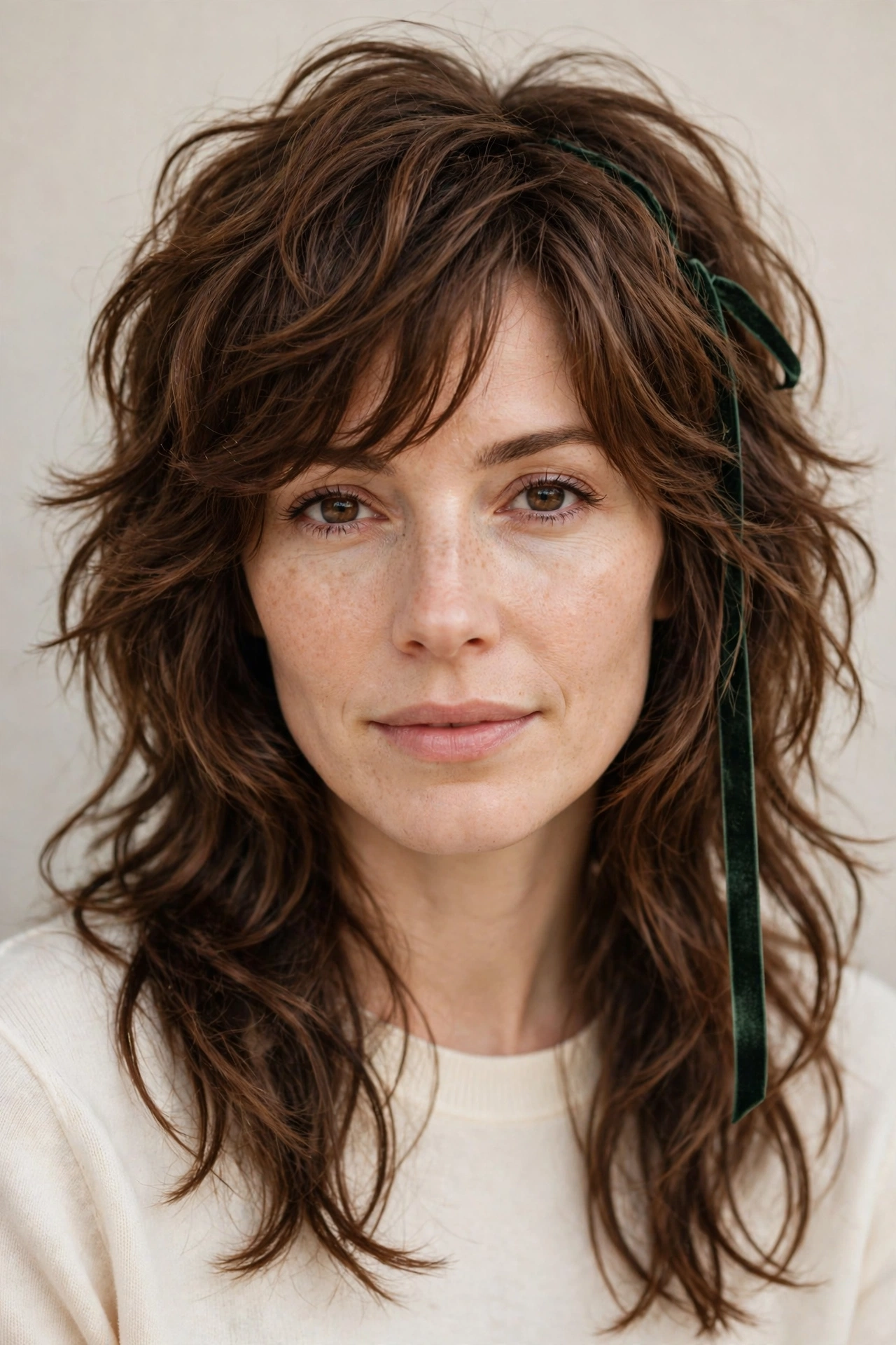 Wolf Cut Hairstyles for Spring with Choppy Face Framing Layers in chestnut with a softly waved finish
