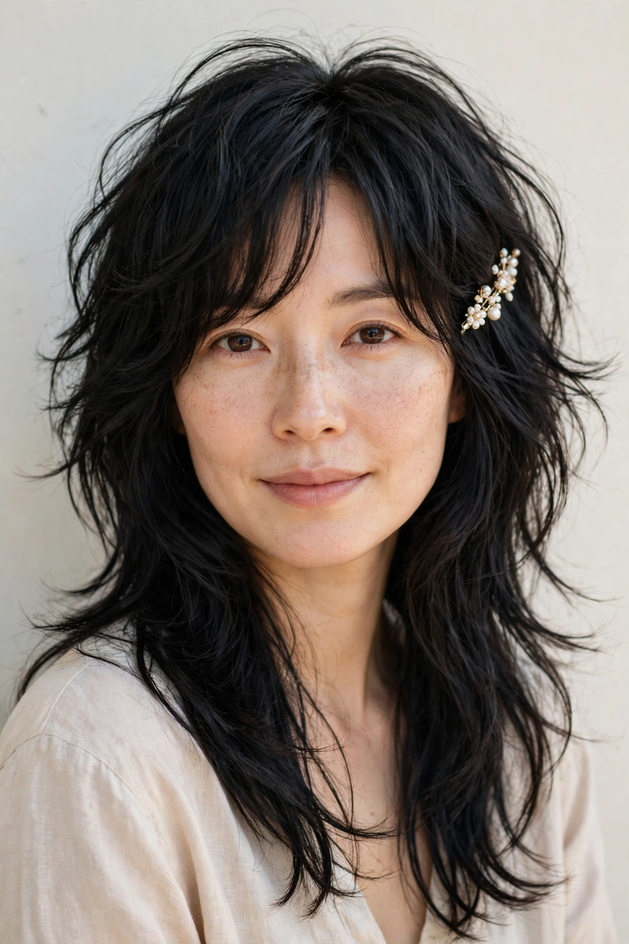 Wolf Cut Hairstyles for Spring with Choppy Face Framing Layers in soft black with a relaxed with movement finish