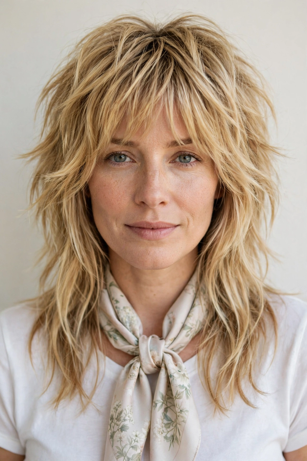 Wolf Cut Hairstyles for Spring with Choppy Face Framing Layers in golden blonde with a softly textured finish
