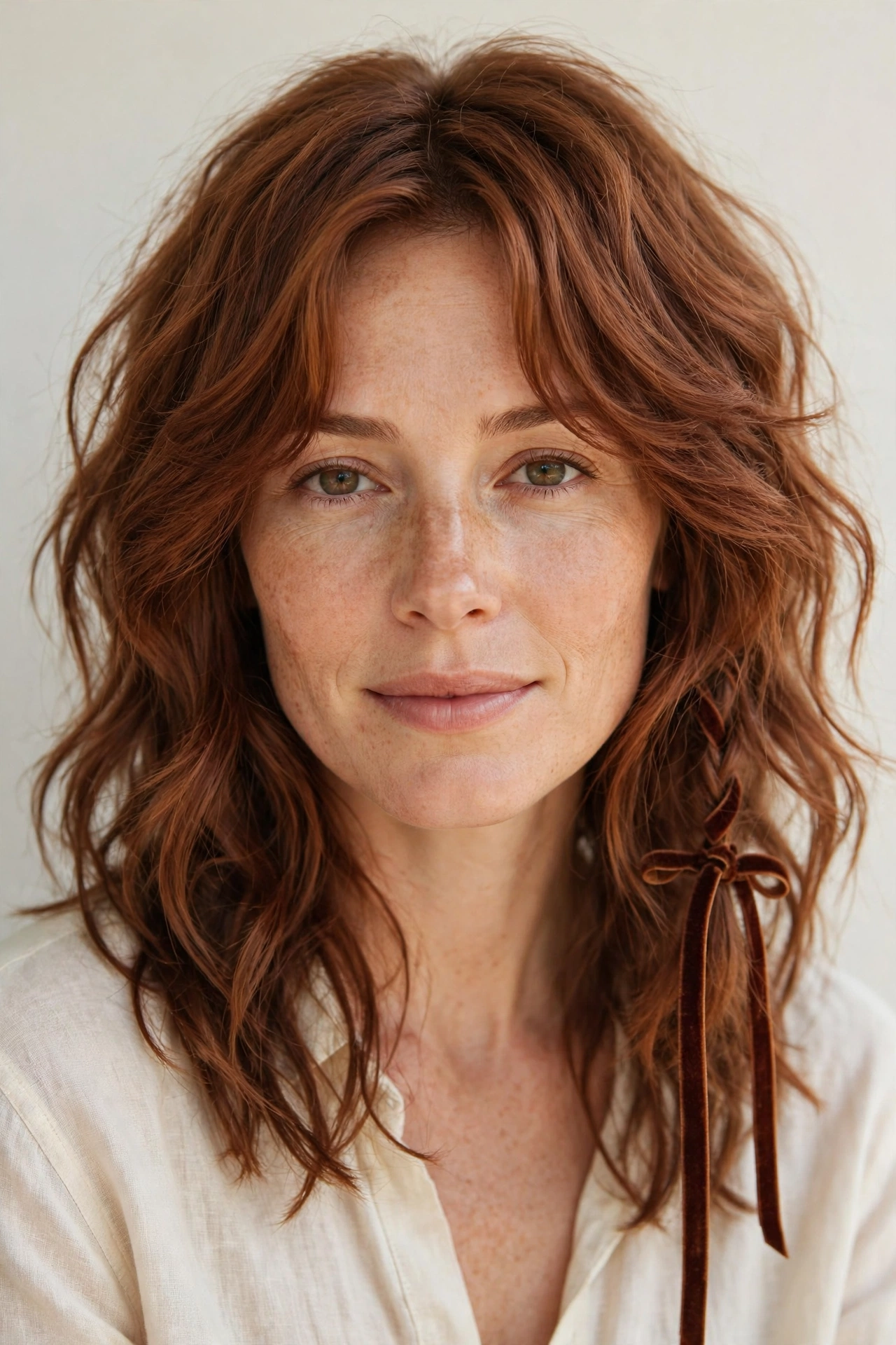 Wolf Cut Hairstyles for Spring with Choppy Face Framing Layers in soft auburn with a softly waved finish