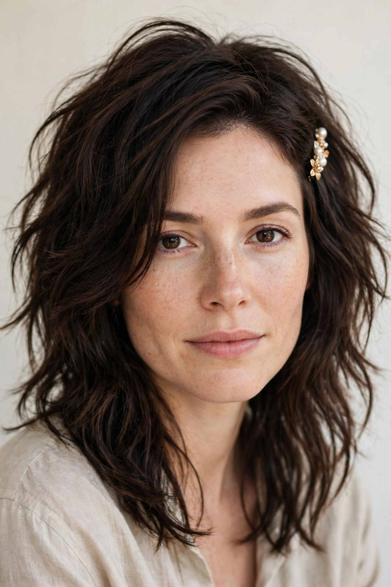 Wolf Cut Hairstyles for Spring with Choppy Face Framing Layers in dark chocolate with a relaxed with movement finish