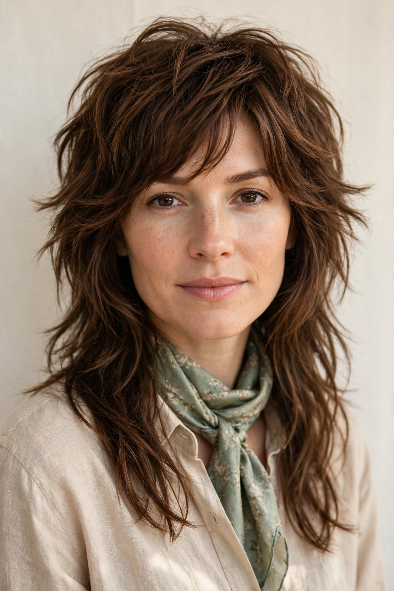 Wolf Cut Hairstyles for Spring with Choppy Face Framing Layers in chestnut with a softly textured finish