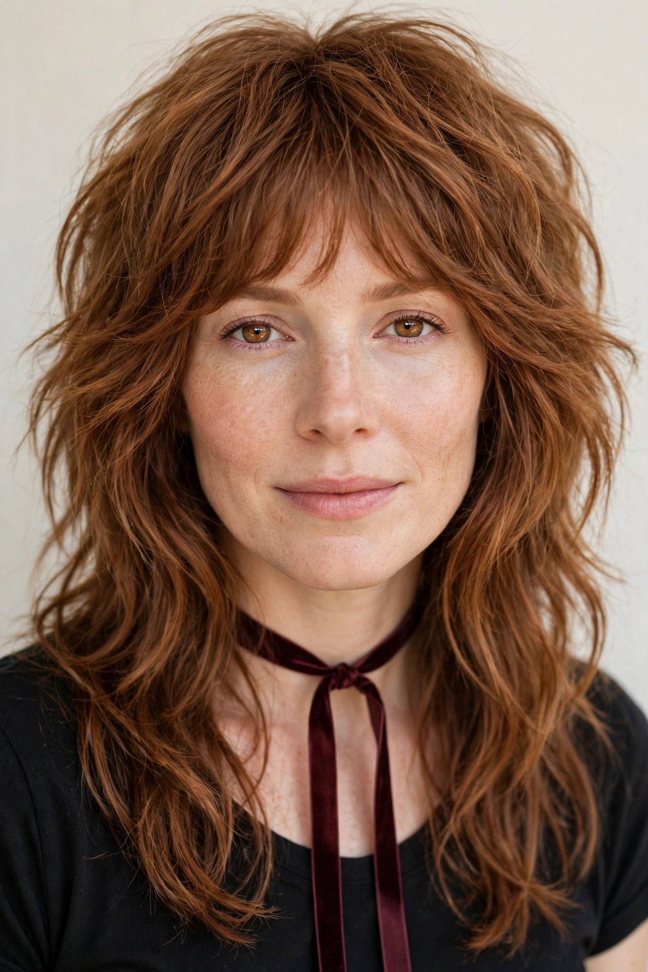 Wolf Cut Hairstyles for Thick Hair with a Shaggy Spring Finish in soft auburn with a softly waved finish