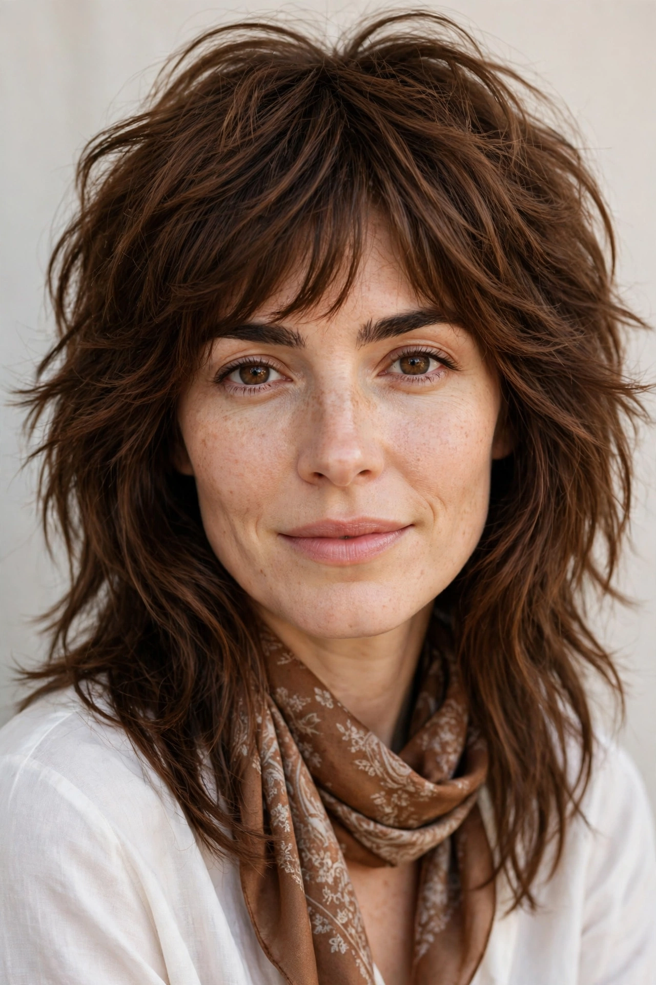 Wolf Cut Hairstyles for Thick Hair with a Shaggy Spring Finish in chestnut with a softly textured finish