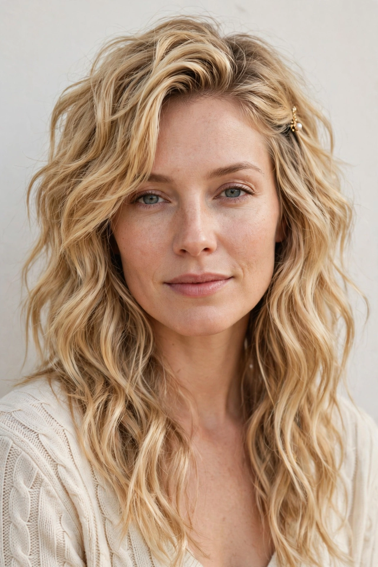 Wolf Cut Hairstyles for Wavy Hair with Textured Ends in golden blonde with a softly waved finish