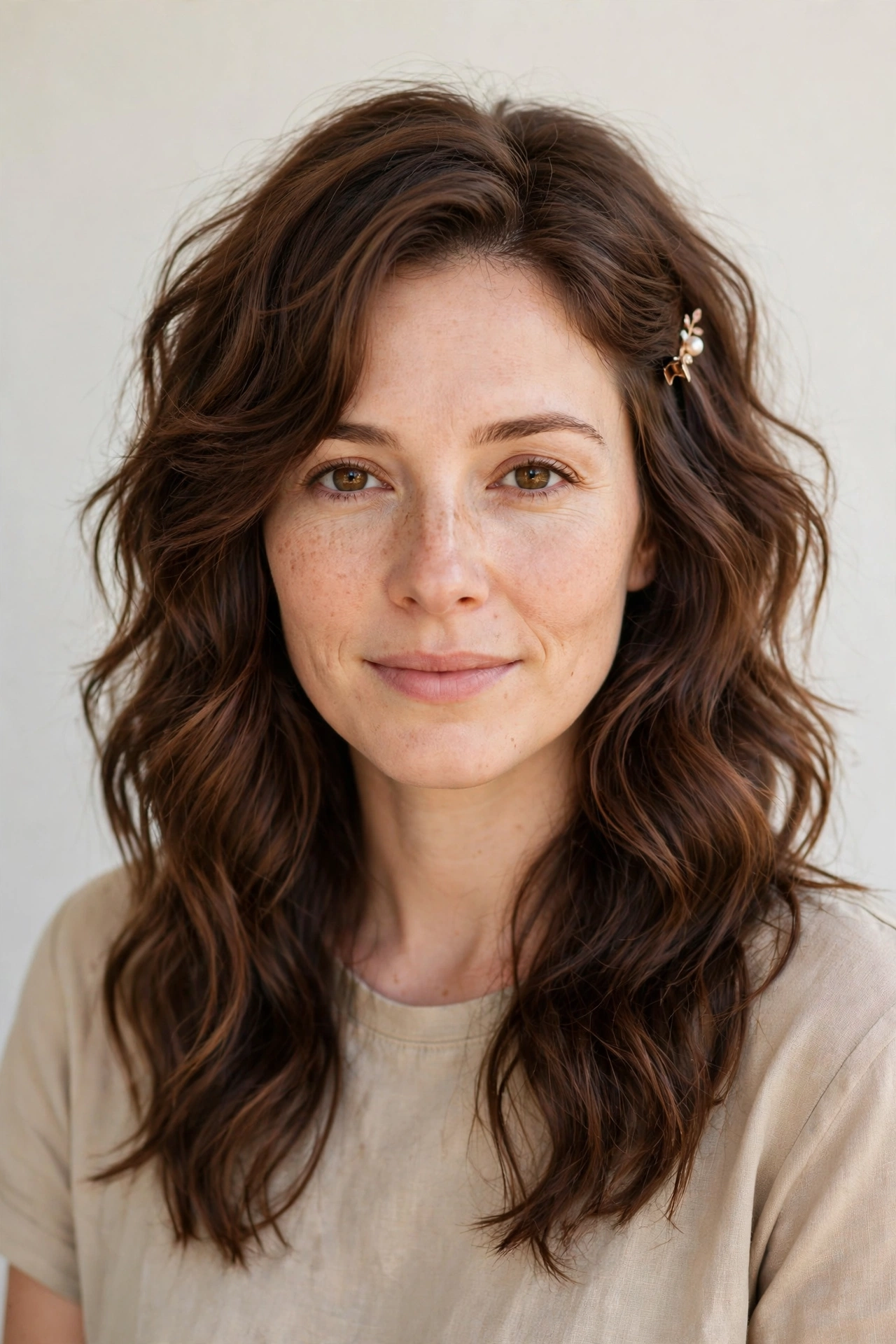 Wolf Cut Hairstyles for Wavy Hair with Textured Ends in chestnut with a softly waved finish