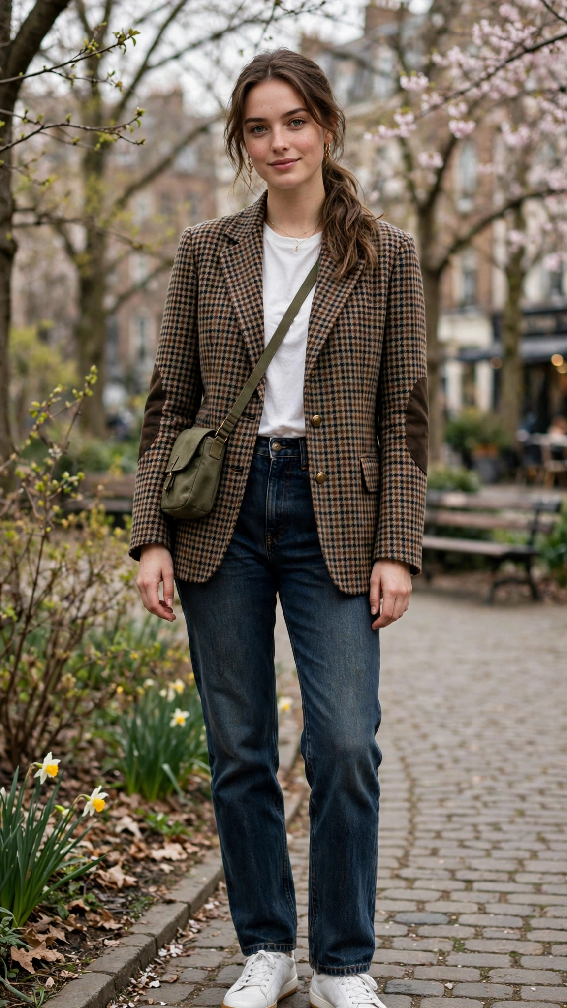 Checked professor jacket with dark-wash jeans