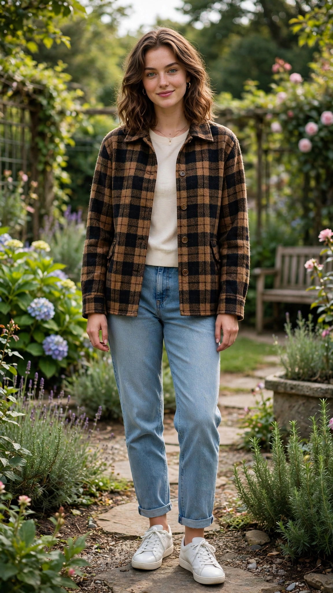 Checked wool jacket with boyfriend jeans