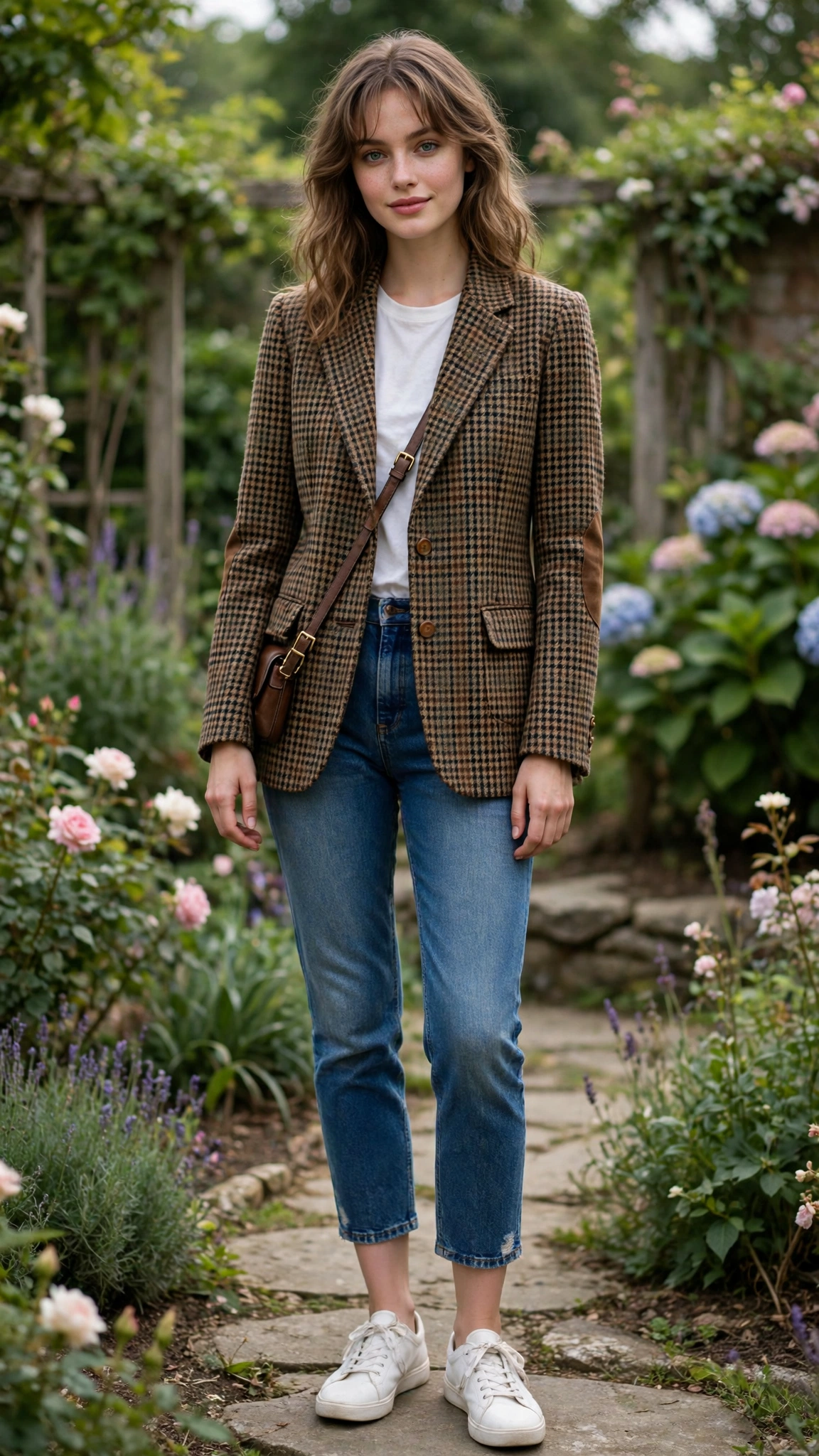 Checked professor jacket with cropped jeans
