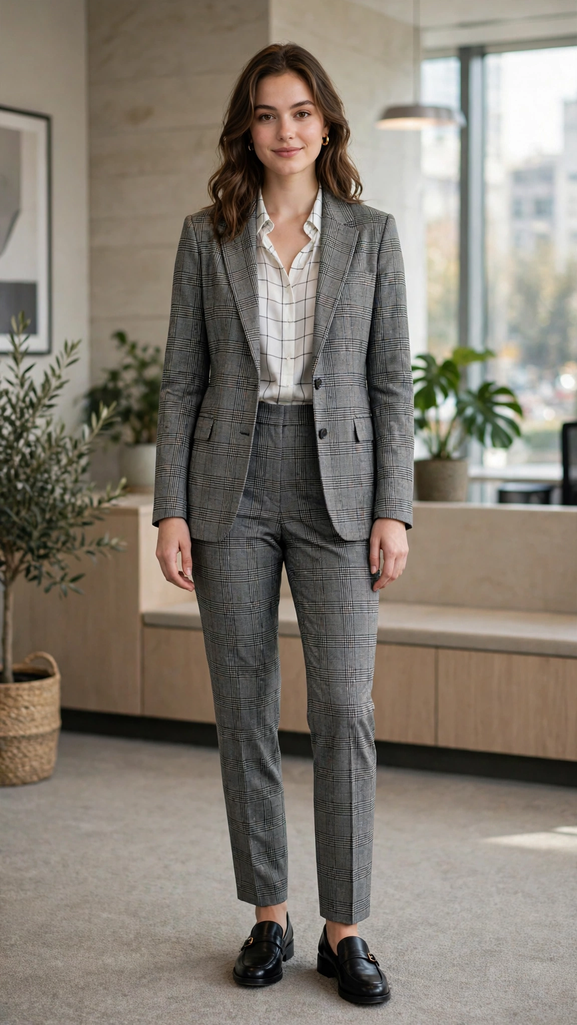 Windowpane check blazer with tailored trousers