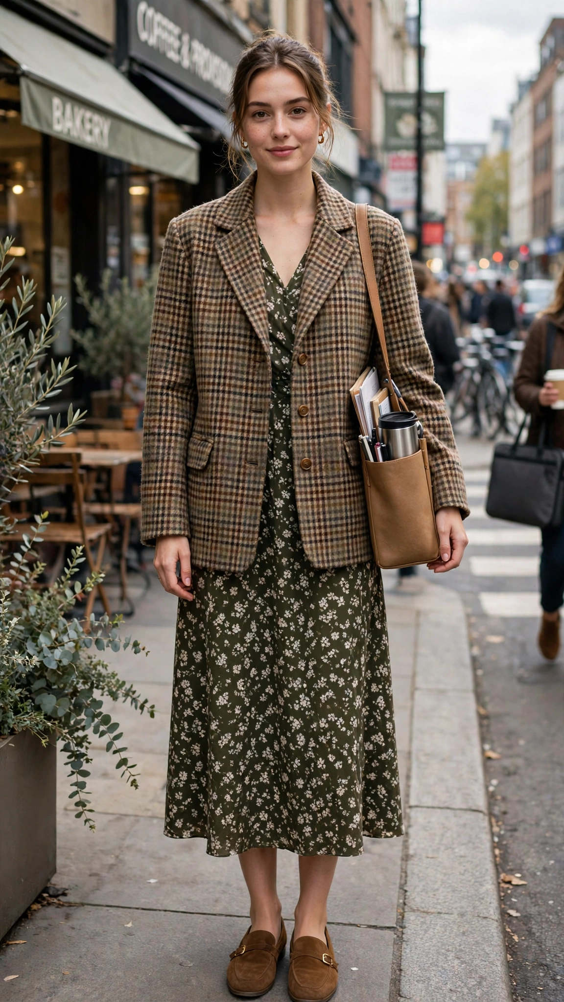 Checked wool jacket with a midi dress