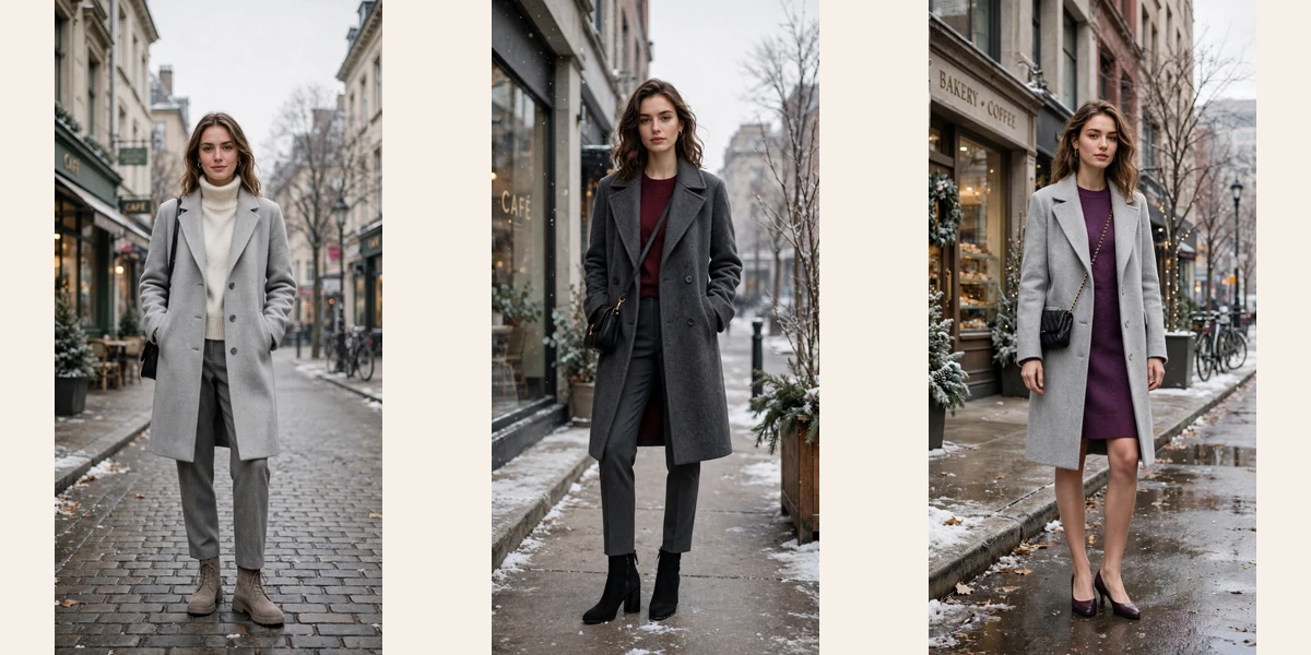 20 Women in their 20s grey wool coat outfits for city days That Are Chic, Warm and Elegant