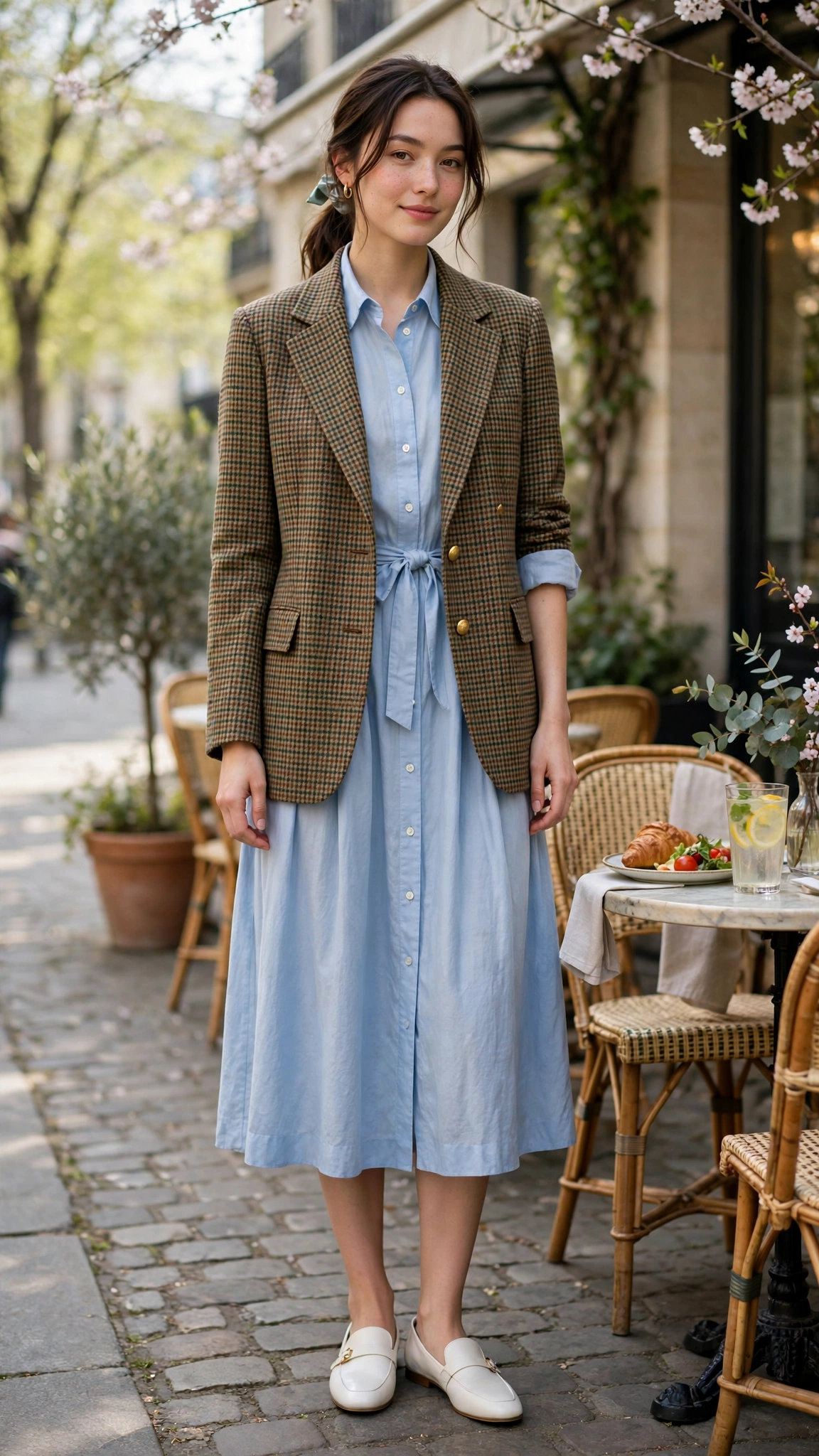 Checked professor jacket with a shirt dress