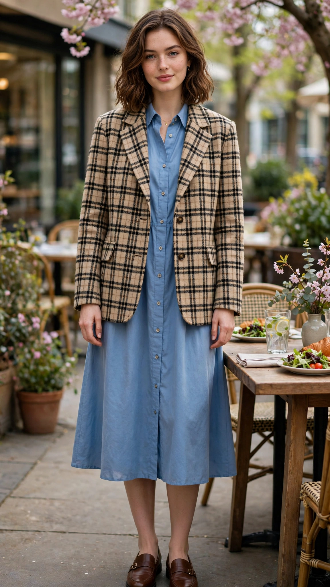 Checked wool jacket with a shirt dress
