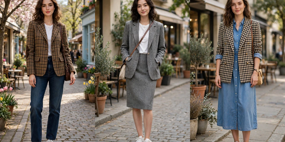 18 Women in Their 20s Tweed Check Blazer Outfits for Early Spring Weekends That Are Fresh, Chic and Easy to Wear