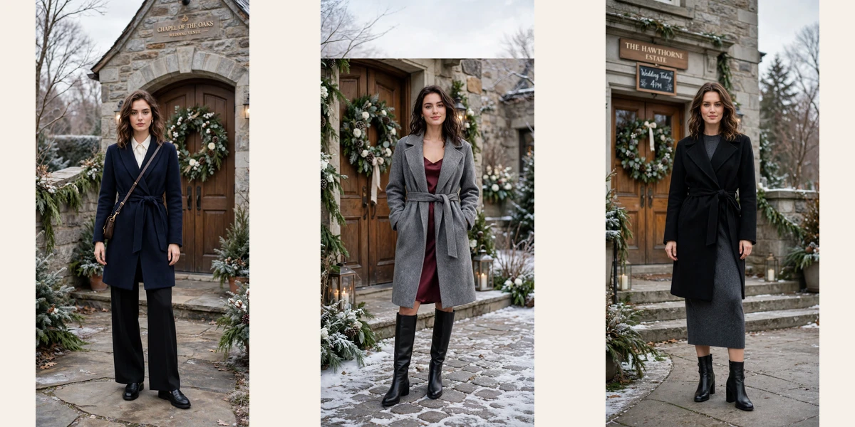 40 Women in their 20s wool wrap coat outfits for winter weddings That Are Chic, Warm and Elegant