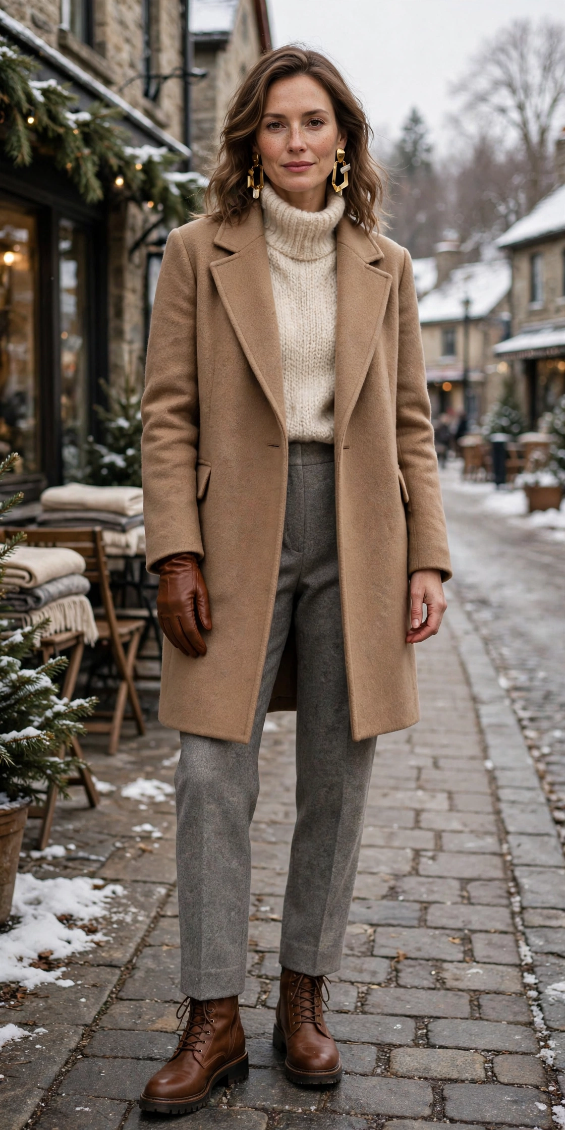 20 Women in Their 30s Brown Leather Glove Outfits for Winter Weekends That Are Chic, Warm and Elegant 18 Chestnut leather glove and wool outfit with straight-leg trousers, leather ankle boots and statement earrings