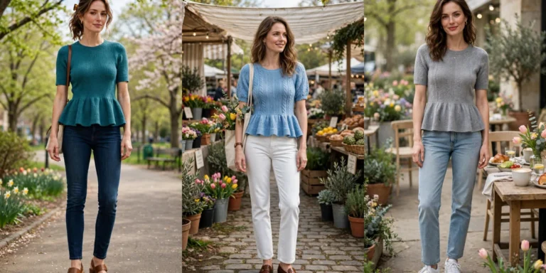 18 Women in Their 30s Peplum Knit Outfits for Spring Weekends That Are Fresh, Chic and Easy to Wear