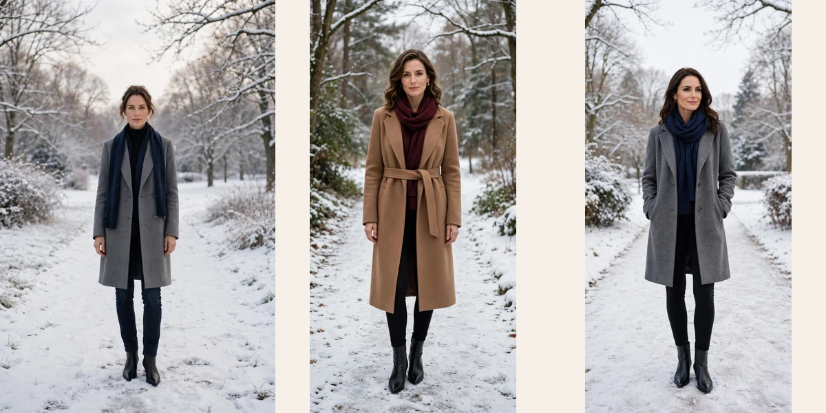 22 Women in their 30s scarf and coat layering outfits for snowy walks That Are Chic, Warm and Elegant