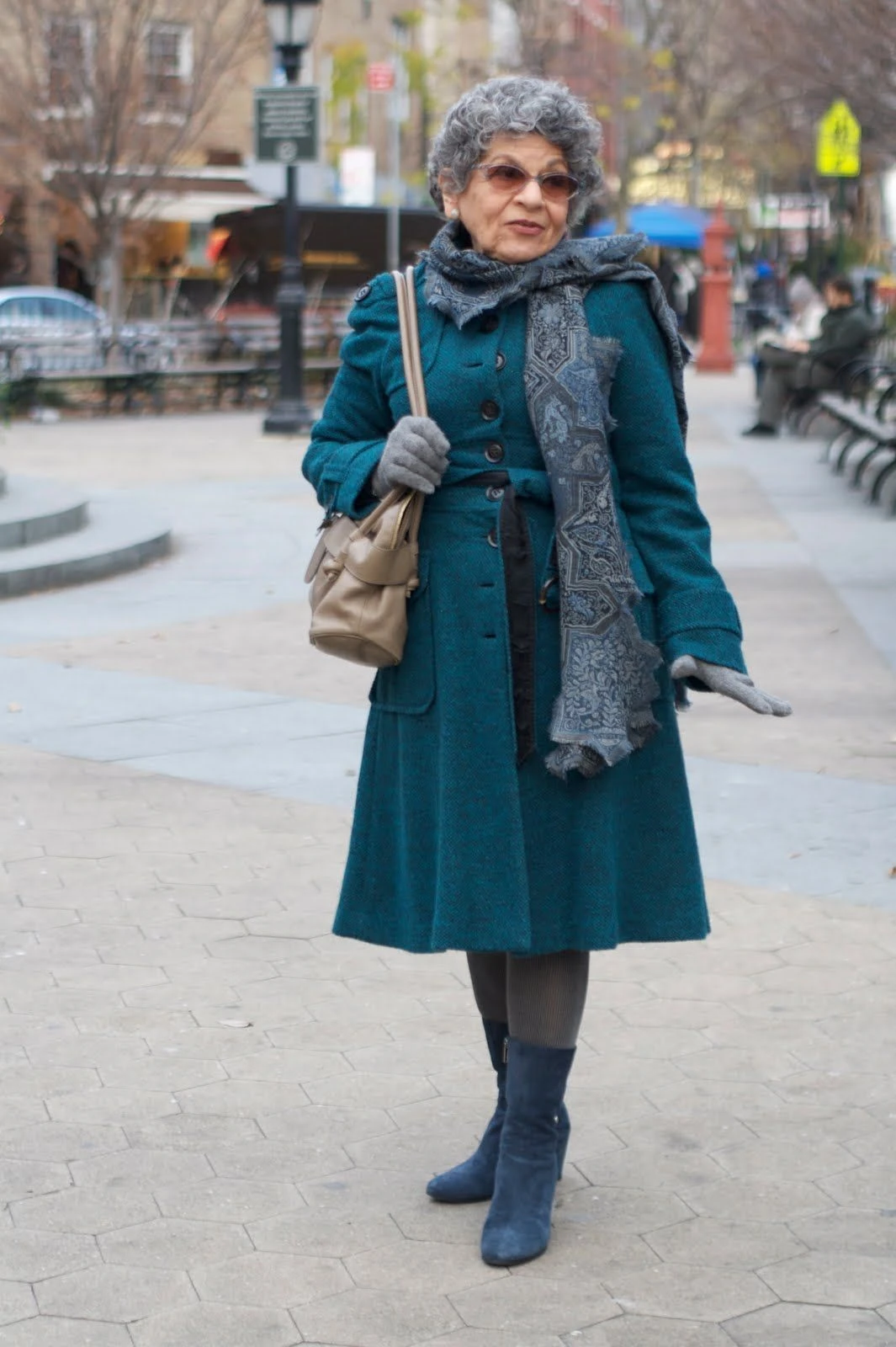 30 Long Wool Coat Outfits with Boots for Women Over 40 for Cold Walks That Are Warm, Smart and Effortless 15 Long Teal Wool Coat with a Teal Dress and Blue Boots for a Lakeside Winter Walk