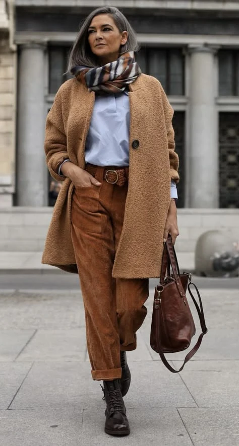 30 Long Wool Coat Outfits with Boots for Women Over 40 for Cold Walks That Are Warm, Smart and Effortless 18 Long Camel Wool Coat with Brown Corduroy Trousers and Black Boots for a Rustic Winter Walk