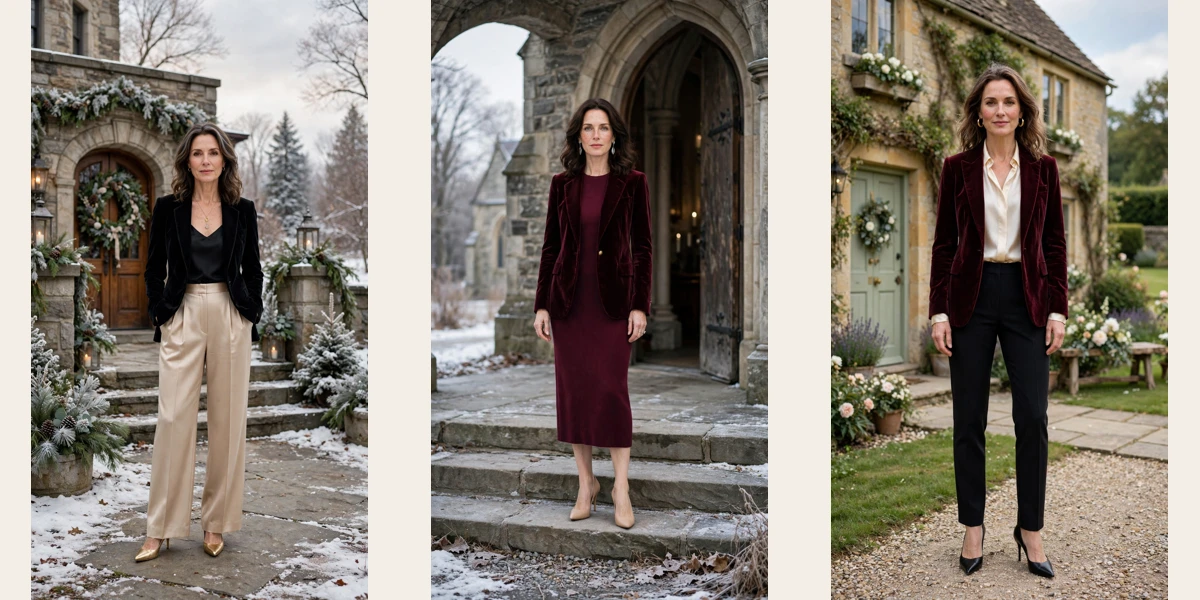 25 Women Over 40 Velvet Blazer Outfits for Winter Weddings That Are Chic, Warm and Elegant