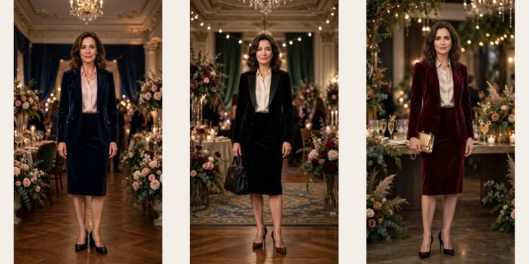 50 Women Over 40 Velvet Skirt Suit Outfits for Festive Evenings That Are Chic, Warm and Elegant