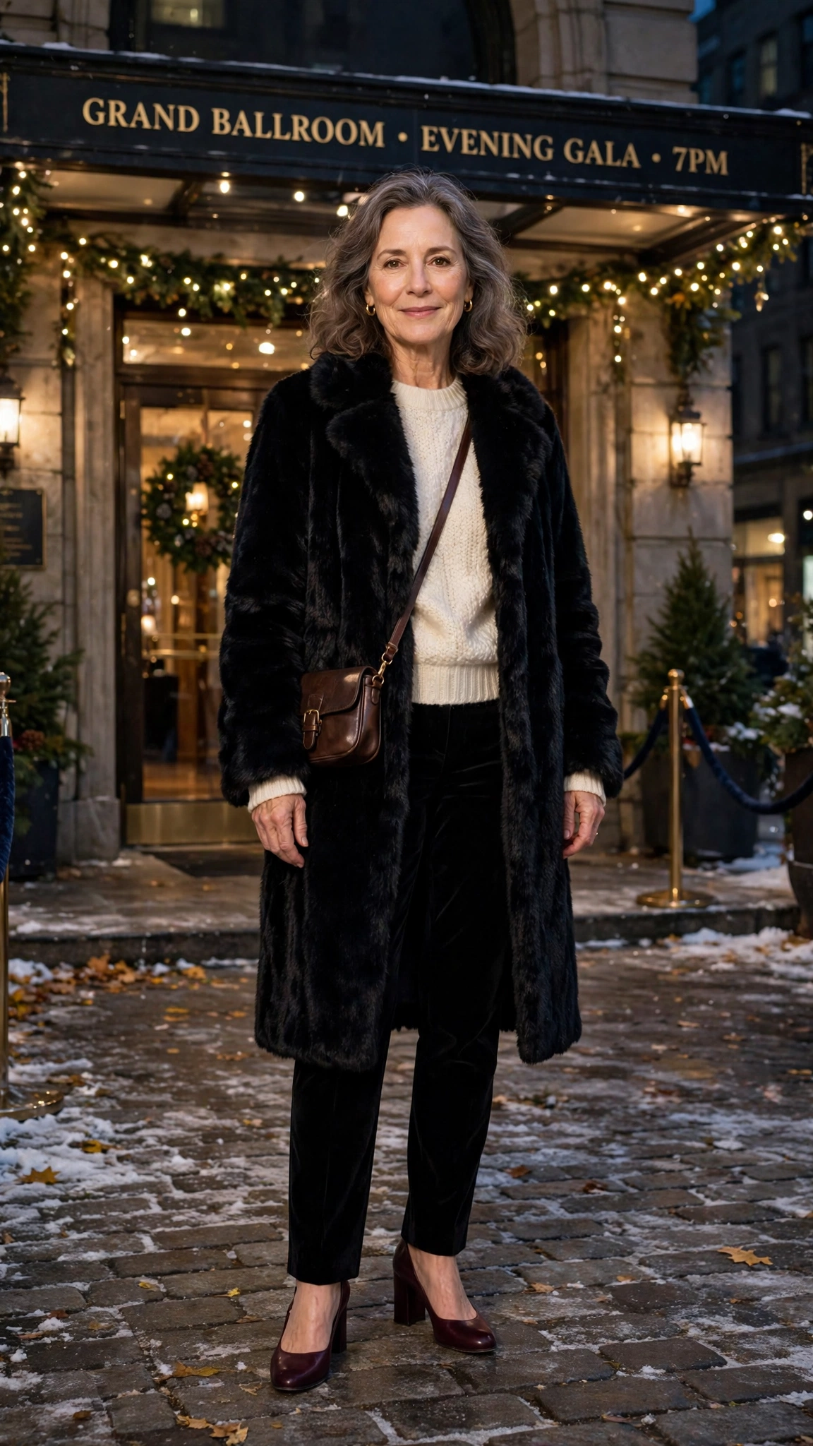 50 Women over 50 black faux fur coat outfits for city nights That Are Chic, Warm and Elegant - idea 1