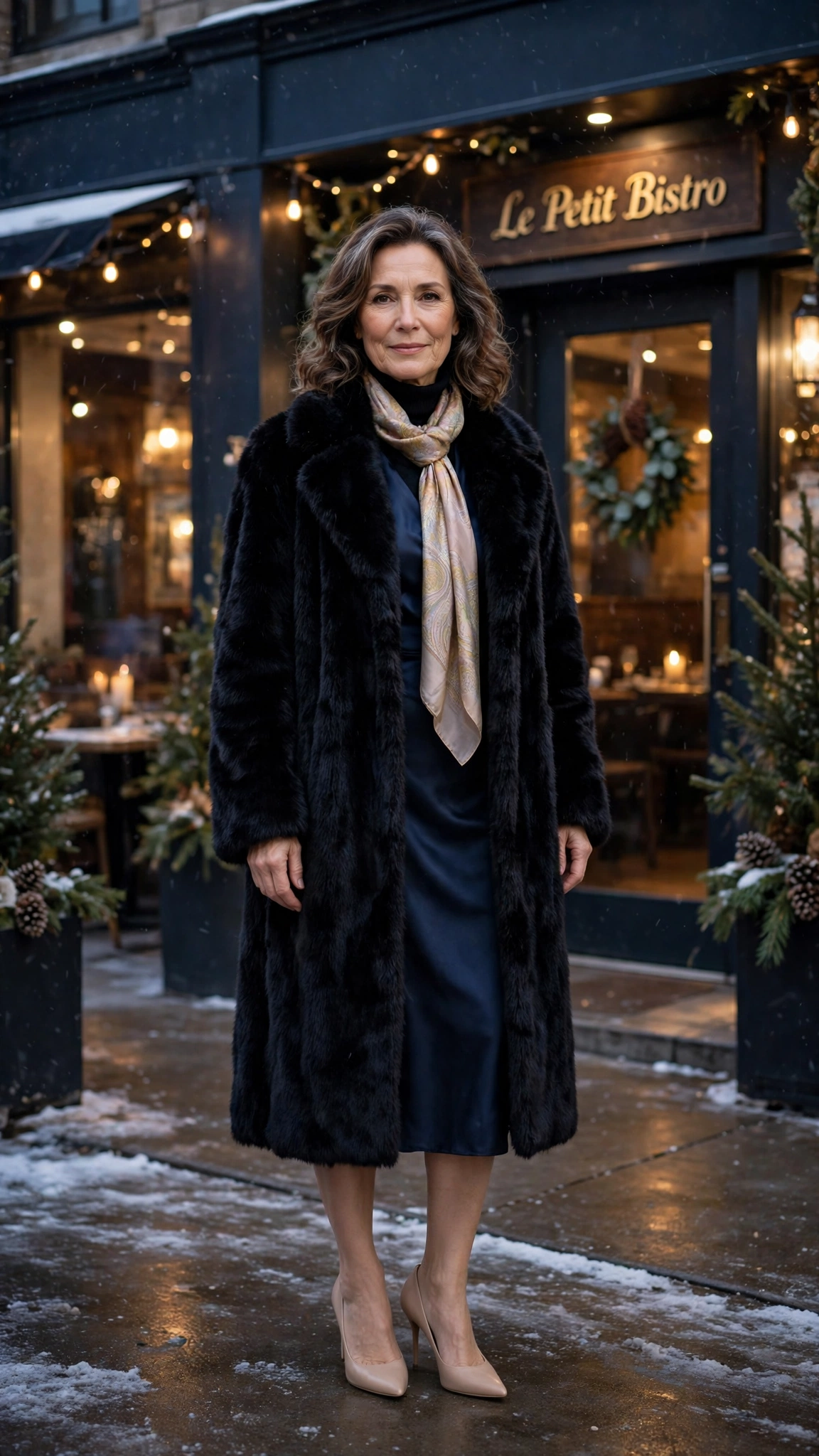 50 Women over 50 black faux fur coat outfits for city nights That Are Chic, Warm and Elegant - idea 2