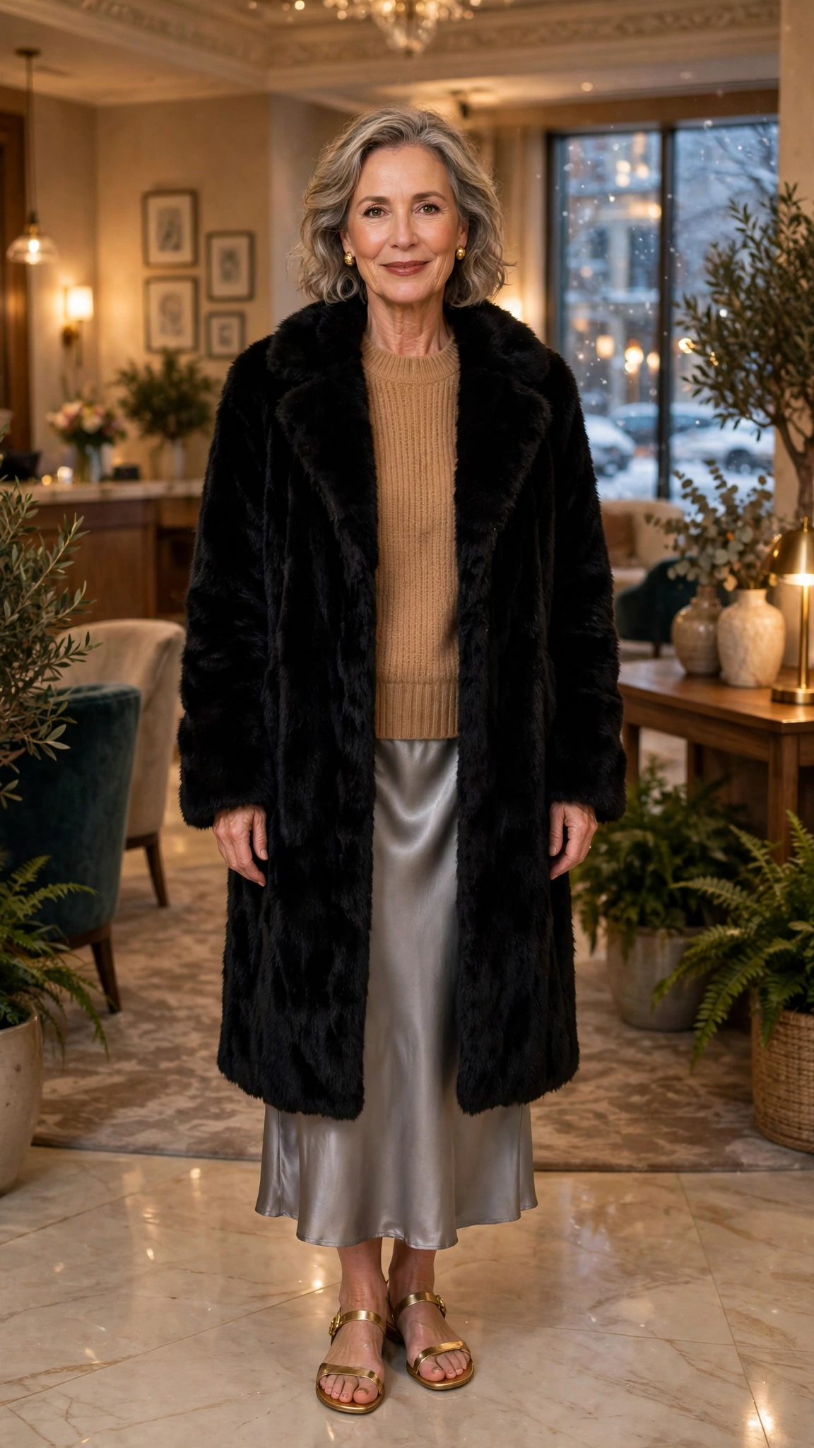 50 Women over 50 black faux fur coat outfits for city nights That Are Chic, Warm and Elegant - idea 3