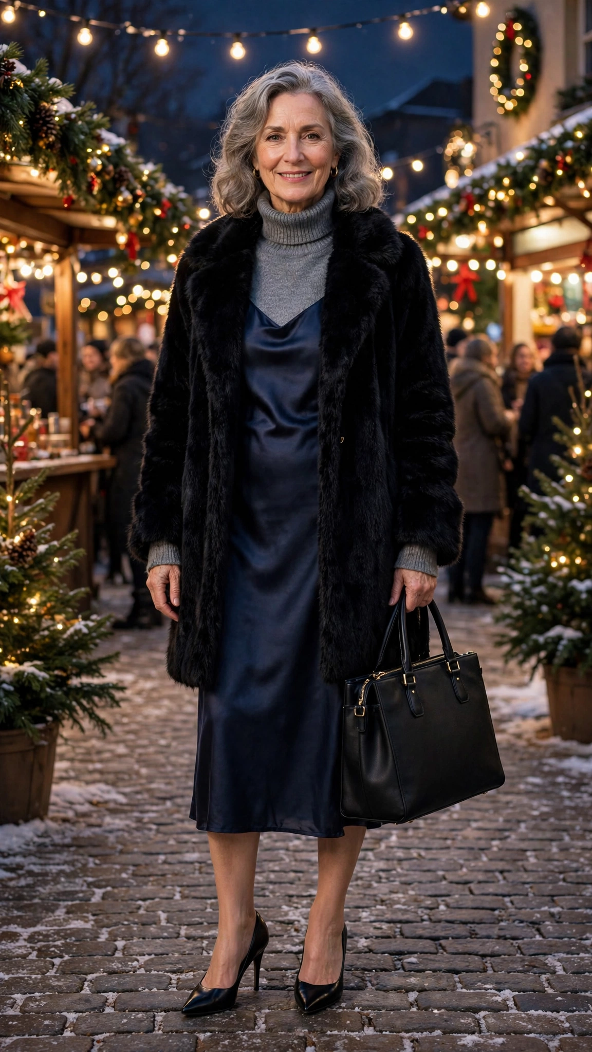 50 Women over 50 black faux fur coat outfits for city nights That Are Chic, Warm and Elegant - idea 4