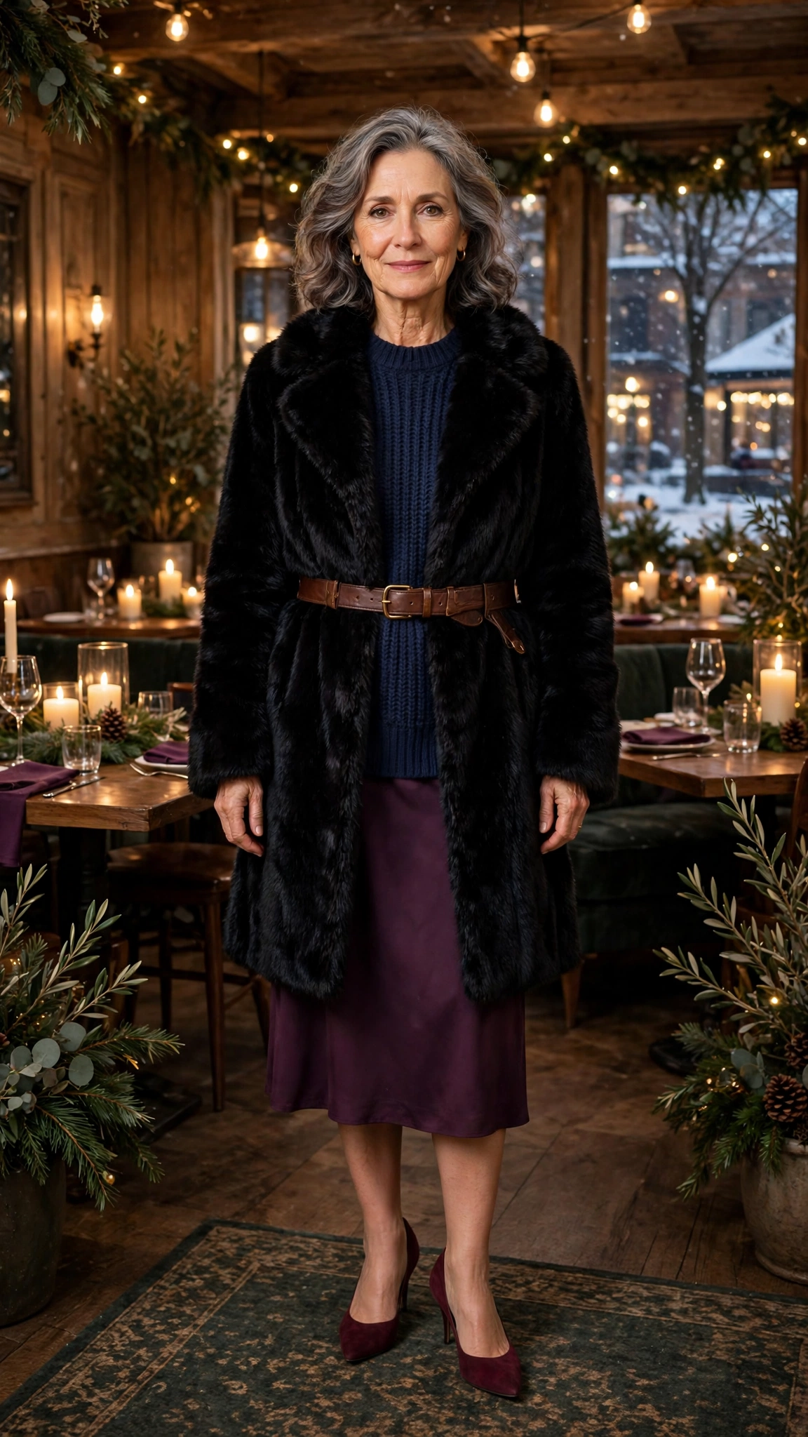 50 Women over 50 black faux fur coat outfits for city nights That Are Chic, Warm and Elegant - idea 6