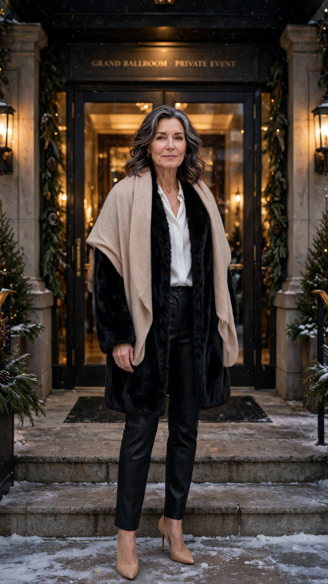 50 Women over 50 black faux fur coat outfits for city nights That Are Chic, Warm and Elegant - idea 7