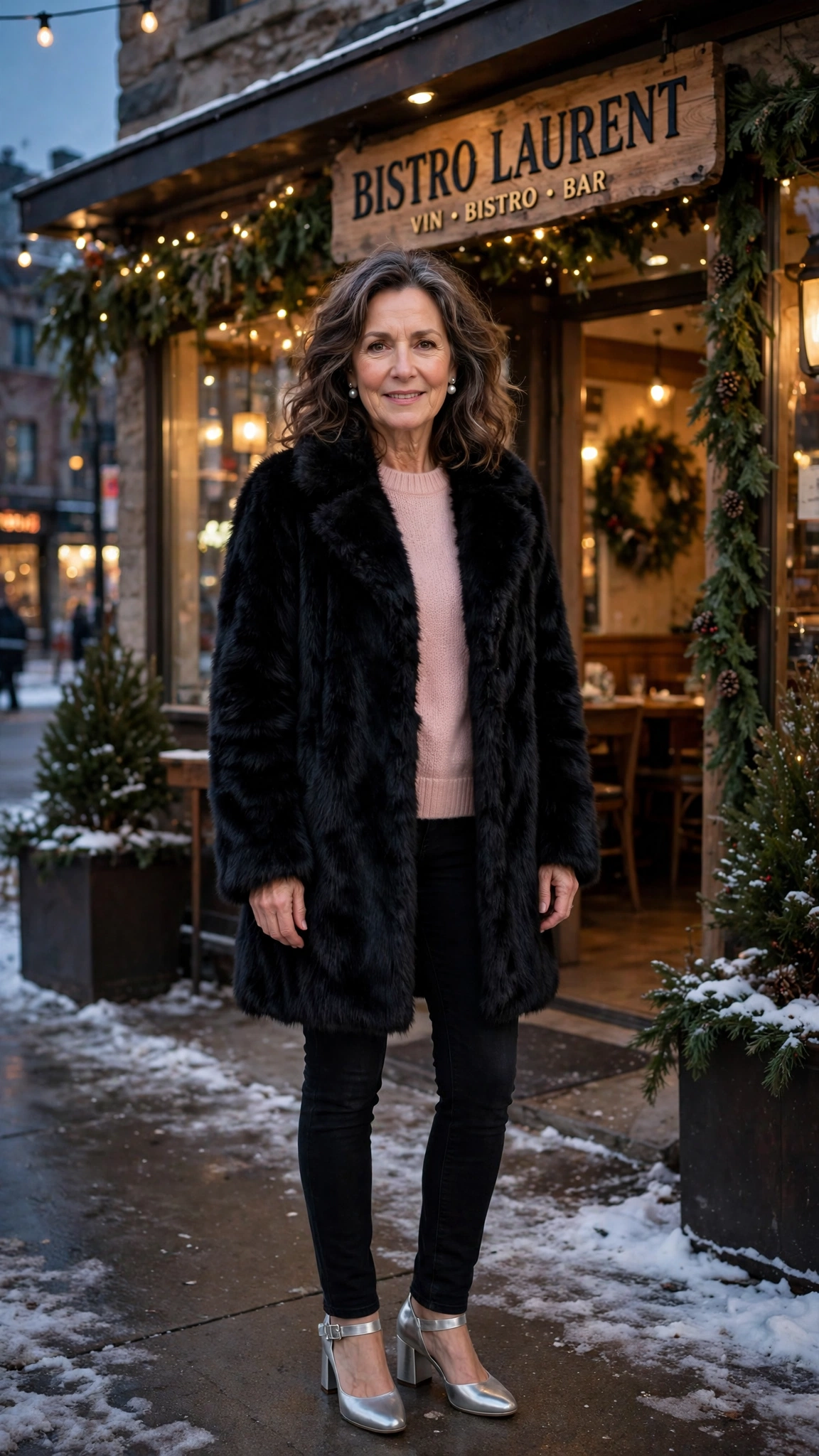 50 Women over 50 black faux fur coat outfits for city nights That Are Chic, Warm and Elegant - idea 8