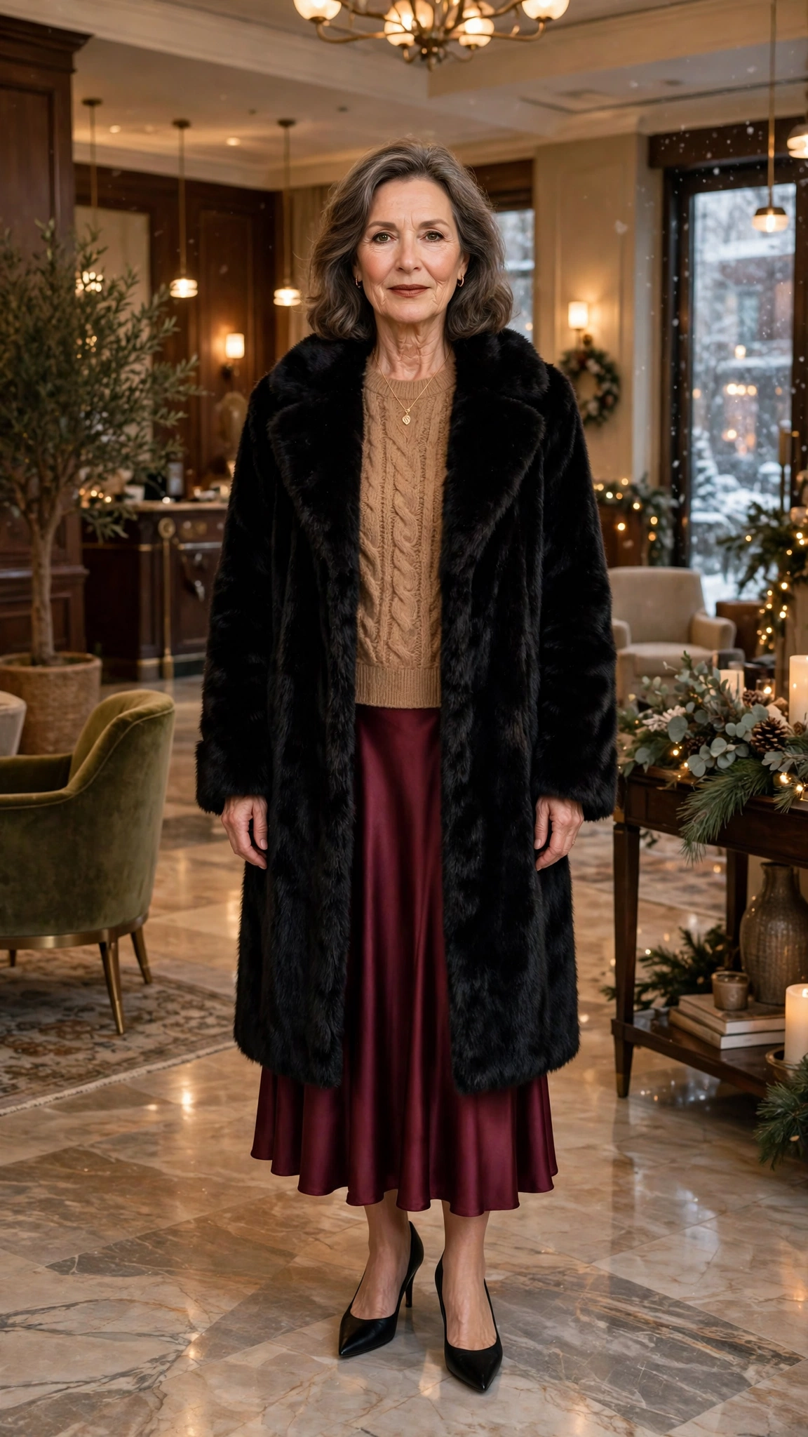 50 Women over 50 black faux fur coat outfits for city nights That Are Chic, Warm and Elegant - idea 15