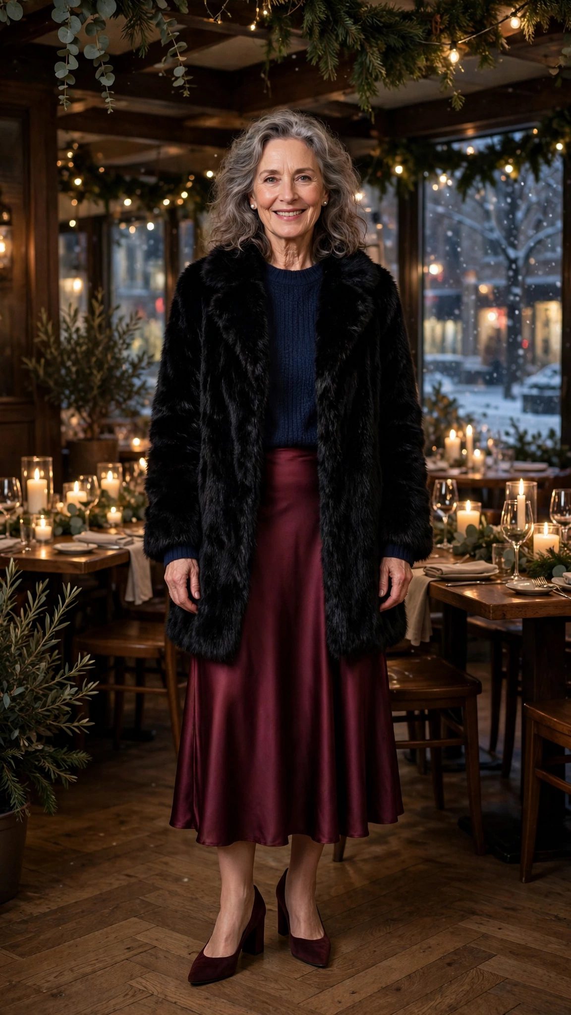50 Women over 50 black faux fur coat outfits for city nights That Are Chic, Warm and Elegant - idea 18