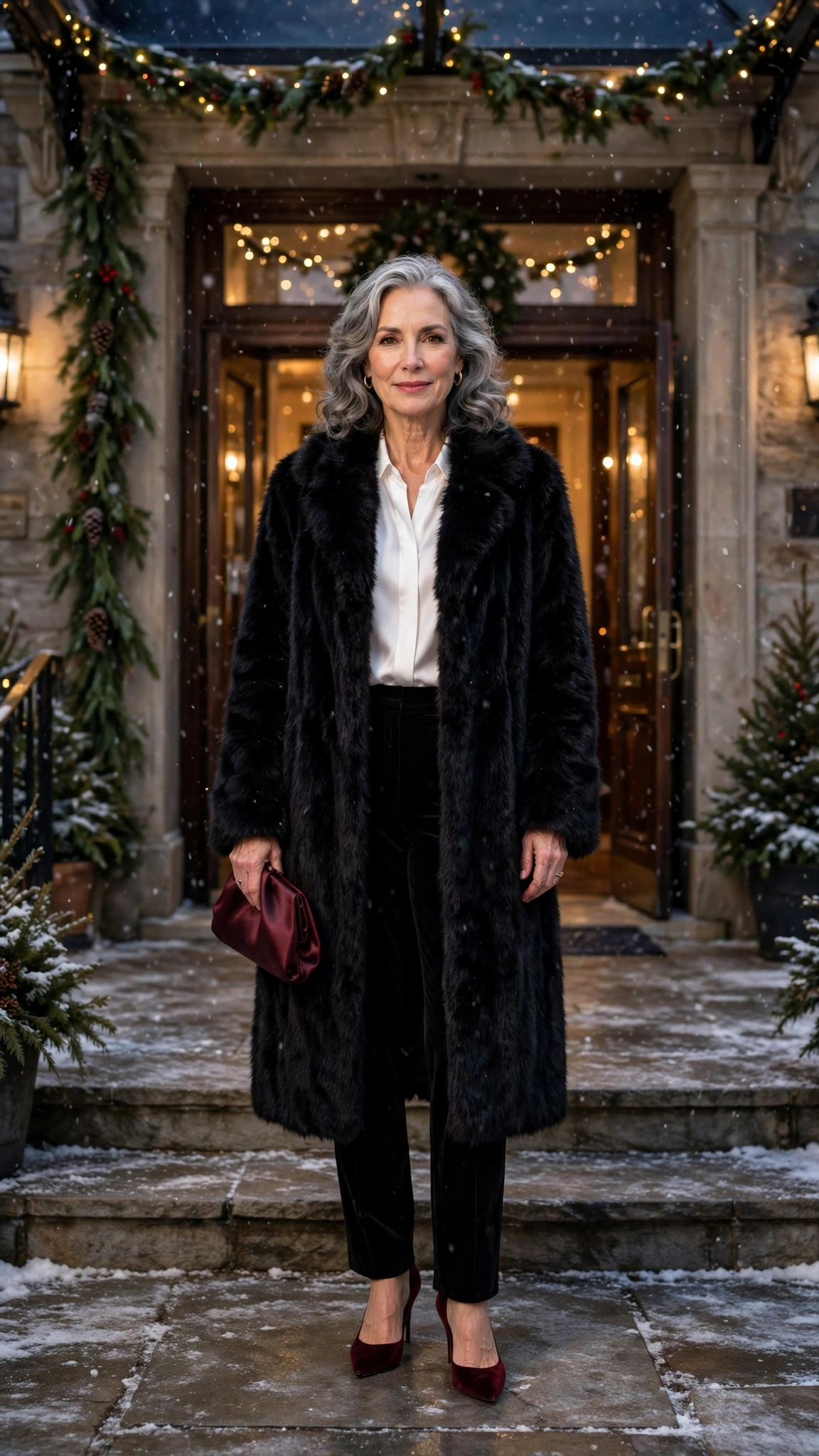 50 Women over 50 black faux fur coat outfits for city nights That Are Chic, Warm and Elegant - idea 19