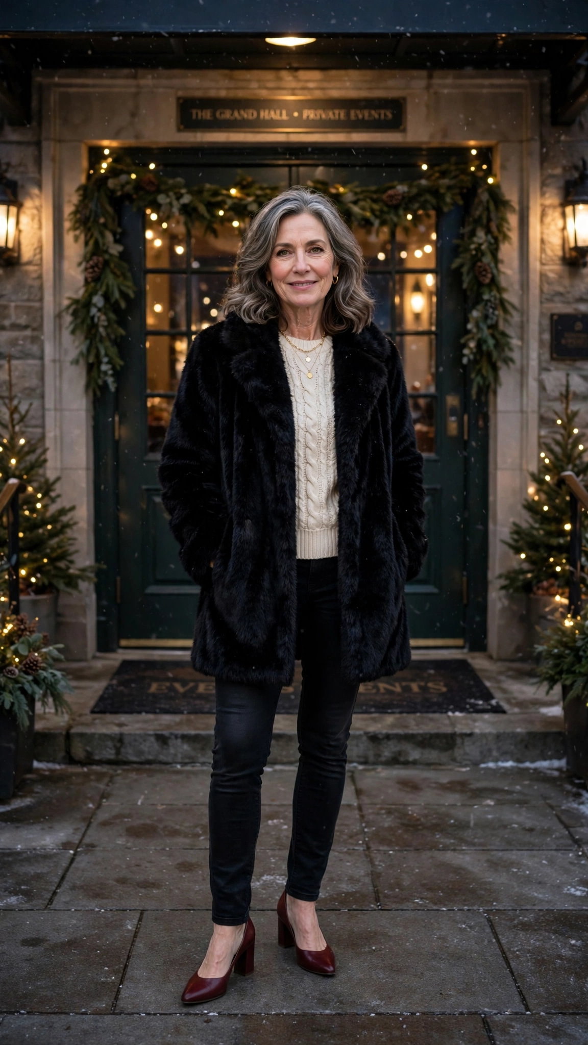 50 Women over 50 black faux fur coat outfits for city nights That Are Chic, Warm and Elegant - idea 25