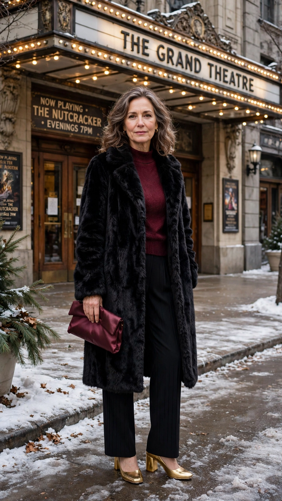 50 Women over 50 black faux fur coat outfits for city nights That Are Chic, Warm and Elegant - idea 29