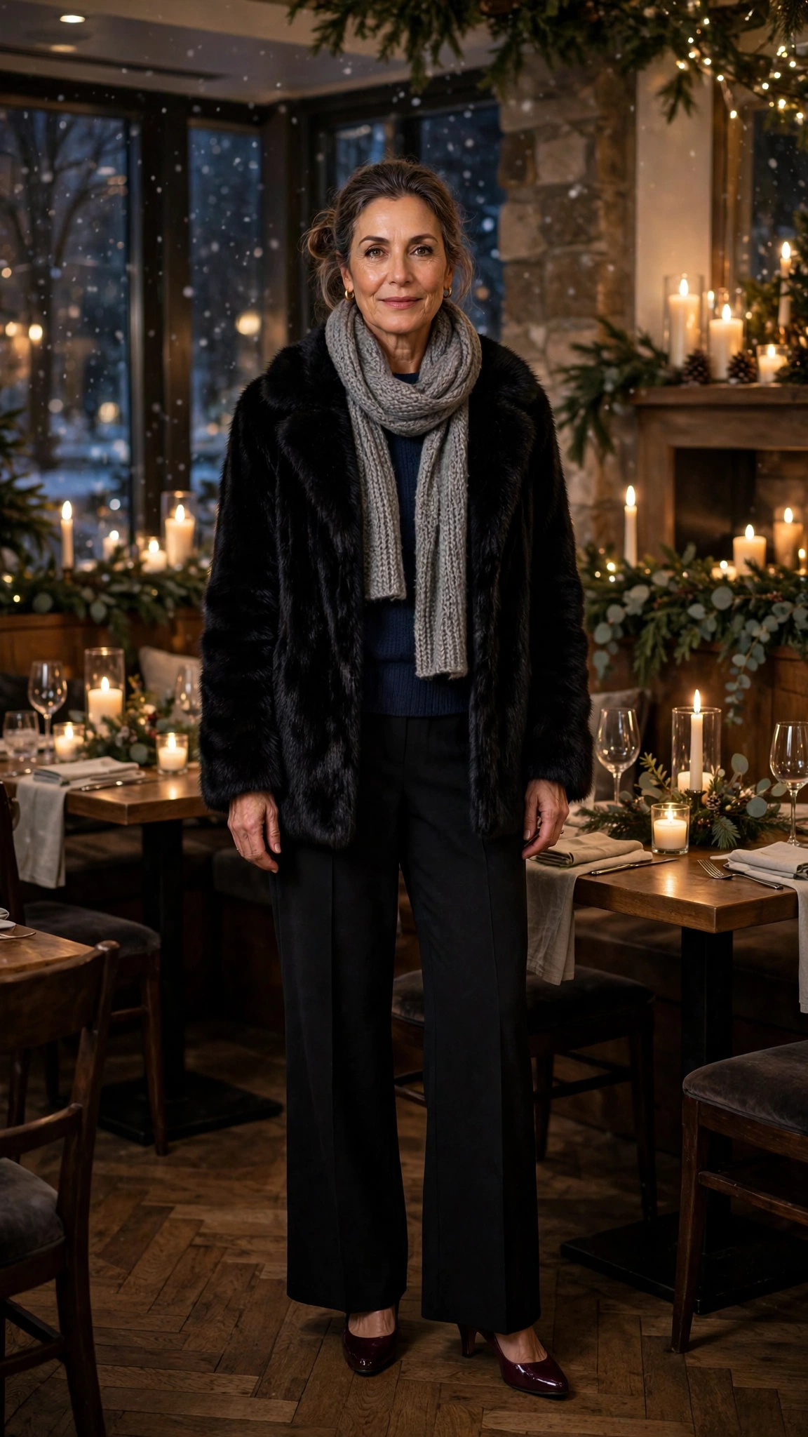 50 Women over 50 black faux fur coat outfits for city nights That Are Chic, Warm and Elegant - idea 30