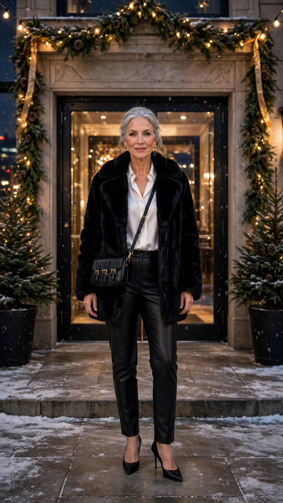 50 Women over 50 black faux fur coat outfits for city nights That Are Chic, Warm and Elegant - idea 31