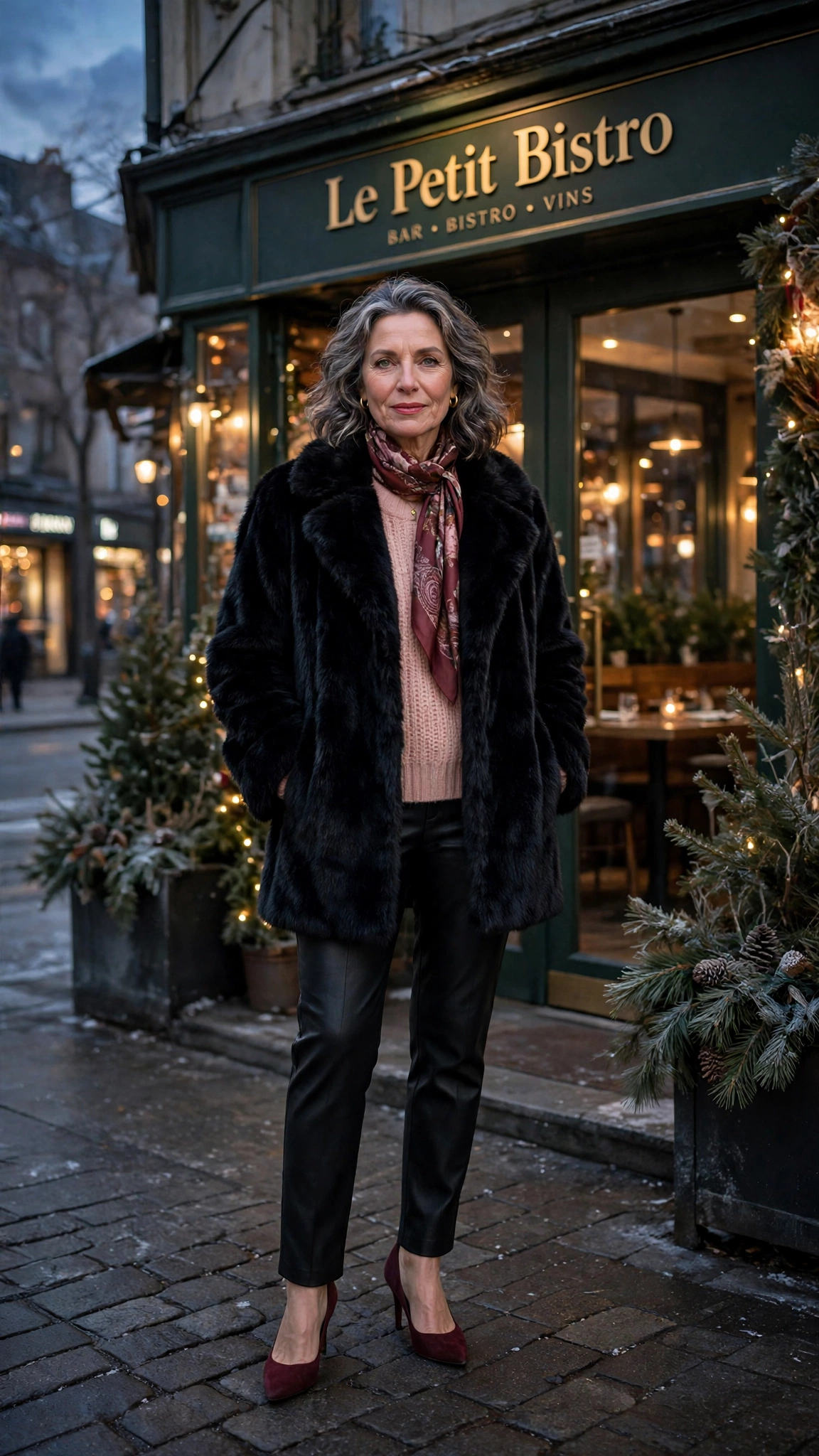 50 Women over 50 black faux fur coat outfits for city nights That Are Chic, Warm and Elegant - idea 32