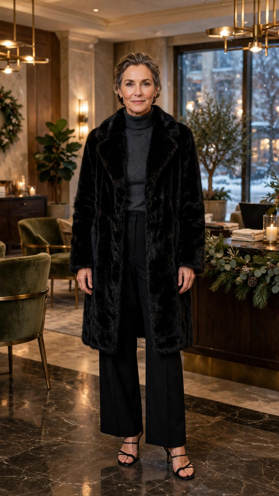 50 Women over 50 black faux fur coat outfits for city nights That Are Chic, Warm and Elegant - idea 33