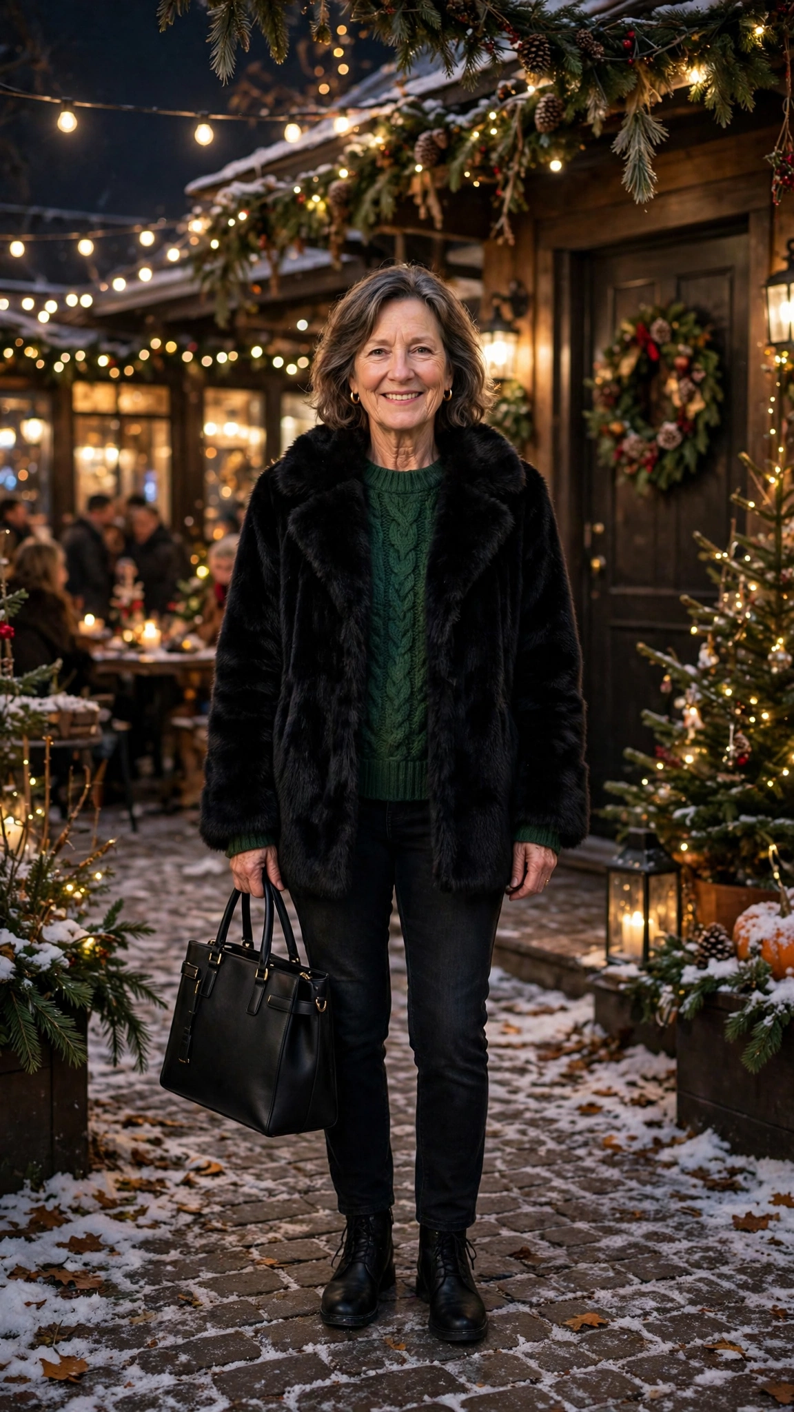 50 Women over 50 black faux fur coat outfits for city nights That Are Chic, Warm and Elegant - idea 34